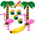 Inflatable tropical set with PVC palm trees, flamingos, parrot, banana and beach balls - Palm Tree Beach Ball Set A