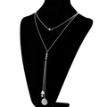 Double-layered silver titanium steel necklace with a round portrait pendant on a black bust - Double Layer Round Relief Portrait Pendants (KN107919-Z)