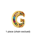 Detailed view of an 18K gold letter G pendant with multi-colored rectangular gemstones - Letter G Charm