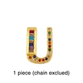 Macro detail of gold U-letter pendant with multi-colored pavé zircons and gemstones - Letter U Charm