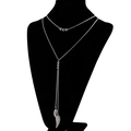 Double-layered silver titanium steel necklace featuring leaf pendants on a black display - Feather Leaf Pendant Style (KN107920-Z)