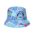 Colorful bucket hat with pastel marble pattern in blue, pink, and yellow cotton fabric - Multi-color Fluid Marble (B)