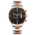 Macro view of two-tone stainless steel watch with chronograph black dial and date window - Two-tone Band Black Dial