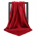 Detailed view of dark red satin square scarf hanging elegantly on a black frame - Burgundy