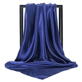 Detail of navy blue satin square scarf with premium silk texture and glossy finish - Navy Blue
