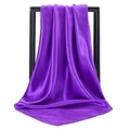 Vibrant purple satin silk square scarf with glossy finish draped on a black frame - Medium Purple