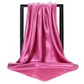 Deep pink satin square scarf featuring a smooth silk-like finish and premium hemmed edges - Leather Red