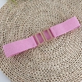 Pink elastic woven belt with textured gold interlocking buckle for women's dresses - Pink