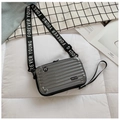 Detail of silver mini suitcase crossbody bag with Forever Young nylon strap and hardshell - Light Gray