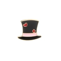 Cartoon style gentleman top hat enamel brooch with red heart and pink ribbon detail - Heart Black Top Hat