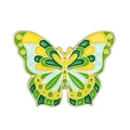 Detail van kleurrijke vlinder emaille broche met goudkleurige geometrische vleugelpatronen - Cyaan Blauwe Vlinderstijl (W7087)