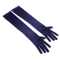 Elegant deep blue satin long bridal gloves over elbow length for wedding and evening gowns - One Size / Navy Blue