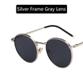 Lunettes de soleil rétro rondes en métal argenté avec verres gris et manchons noirs - Monture Argent Verres Gris