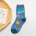 Calze di cotone blu con motivi di pianeti spaziali cartoni animati e razzi - Taglia unica / Calze Pianeta Blu