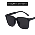 Classic square sunglasses with bright black frame and deep gray lenses for men - Glossy Black/Grey Lens