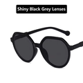 Retro small frame sunglasses with bright black frames and grey lenses for women - Glossy Black/Grey Lens