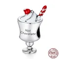 S925 sterling silver hot chocolate cup charm with red cherry and candy cane detail - Hot Chocolate SCC1495
