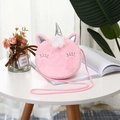 Cute pink plush unicorn crossbody bag for kids with silver horn and braided strap - Long Plush Unicorn / Pink
