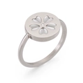 Bague minimaliste en acier argenté avec fleur de cerisier en nacre et zircon - US 6 / Argenté