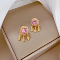 Schmuckset aus Titanstahl Traumfänger-Halskette und Ohrringe mit rosa Steinen - Traumfänger Ohrringe (D120)