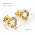 Dettagli per orecchini a cuore da 10mm in acciaio placcato oro 18K con zirconi brillanti - Bianco
