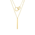 Minimalist double-layered gold necklace with interlocking rings and vertical bar pendant - Gold