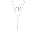 Silver layered stainless steel necklace with textured ring and vertical bar pendants - Steel