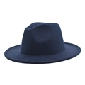 Detail view of the navy blue wool fedora hat with a classic pinched crown design - M (56-58cm) / Navy Blue