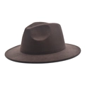 Detail of dark brown wool fedora hat with classic indented crown and structured wide brim - M (56-58cm) / Coffee