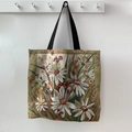 Grüne Canvas-Tasche mit gewebtem Gänseblümchen-Muster und schwarzen Schultergurten - Doppelseitige Gänseblümchen