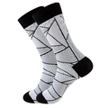 Close-up of black and white geometric leaf pattern on mid-calf knitted cotton socks - Size 38-45 / Black & White Rhombus