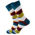Detailed knit texture of colorful geometric striped socks in teal, red and green tones - Size 38-45 / Striped Bandage