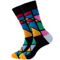 Close-up of knit texture on crew socks featuring colorful abstract geometric patterns - Size 38-45 / Stained Glass