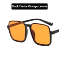Gafas de sol retro de montura negra con lentes naranjas y diseño cuadrado de marco grande - Montura Negra Lentes Naranjas