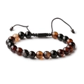Handgewebtes Tigerauge und schwarzer Achat Perlenarmband für Paare mit verstellbarer Kordel - Kaffeelinien-Achat