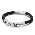 Bracciale da uomo in pelle nera intrecciata con quattro maglie in acciaio argento lucido - 19cm / Acciaio Argentato (KB130453-KFC)