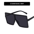 Oversized retro square sunglasses in sand black matte finish with dark gray lenses - Matte Black Full Grey