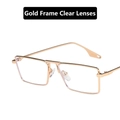 Square gold metal sunglasses with double bridge design and clear lenses for women - Gold Frame White Lens