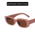 Retro small rectangular sunglasses in matte purple finish with classic tea lenses - Matte Purple / Tea Lenses