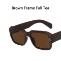 Retro oversized square sunglasses featuring brown acetate frame and tea-colored lenses - Brown Frame Full Tea