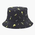 Dettaglio cappello pescatore in cotone nero con stampa astratta gialla e bianca moderna - M (56-58cm) / Nero