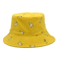 Cappello bucket in tela gialla con grafiche bianche a cartoni e tesa cucita - M (56-58cm) / Giallo