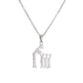 Polished stainless steel necklace featuring a silhouette pendant of a mother and three children - Woman and Three Kids / Silver