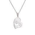 Silver stainless steel heart necklace featuring mother and child silhouette pendant - Silver Mother Child Heart Style