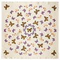 Elegante foulard quadrato in seta beige con motivi a farfalla arancioni e viola vivaci - 60x60cm / Beige