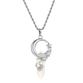 Silberne Halskette mit Mond und Stern Anhänger und sechseckigem Kristall Parfümflakon - Opalglas / Silberkette