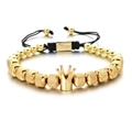 Vintage copper crown bracelet with black woven adjustable cord for men on white background - Gold Crown-8MM