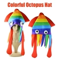 Rainbow striped octopus party hat with colorful tentacles and 3D eyes for fun costumes - Rainbow Octopus Hat