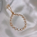 Macro shot of freshwater pearls and golden beads with adjustable drawstring chain - 2# Bracelet - White Freshwater Pearl