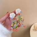 Colorful floral tassel earrings with pearl tulip design and silver needle posts - Colorful Lily of the Valley Tassel (Silver Earring Post. Colorful.)